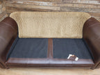 DFS Perez 3 Seater Brown Leather Sofa Scroll Arm Chunky Lounge