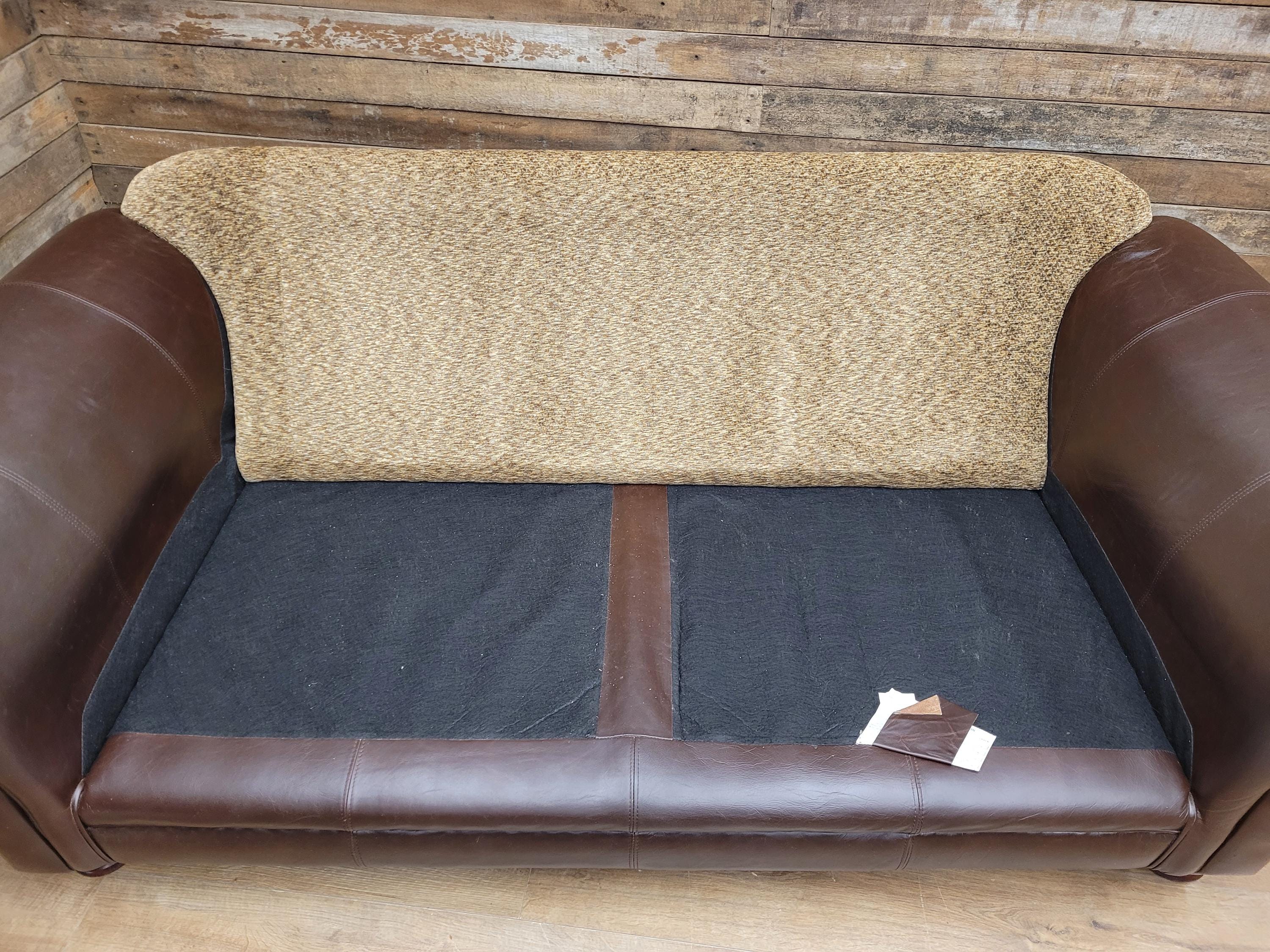 DFS Perez 3 Seater Brown Leather Sofa Scroll Arm Chunky Lounge