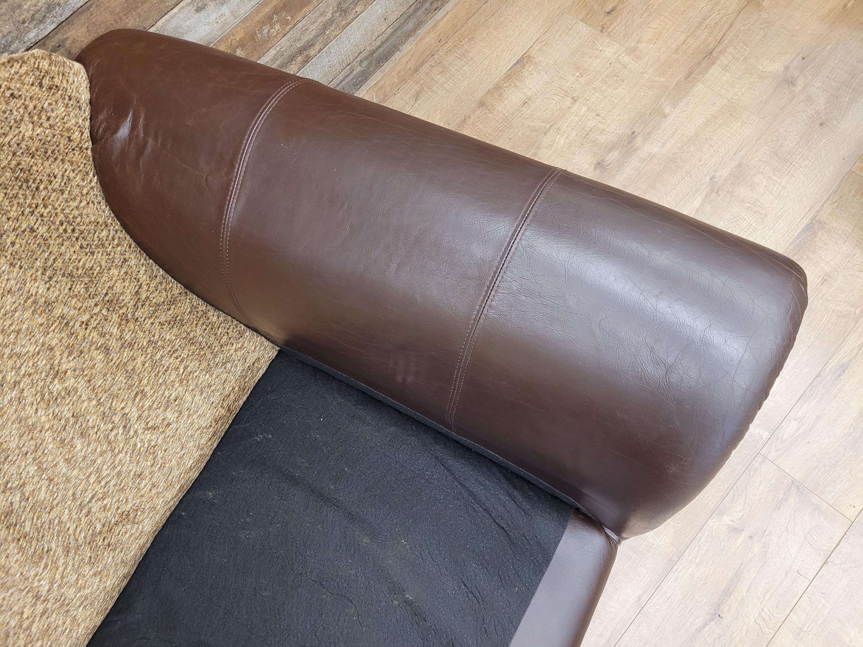 DFS Perez 3 Seater Brown Leather Sofa Scroll Arm Chunky Lounge