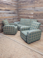 Geometric Fabric Art Deco Style Suite Vintage Sofa Armchairs Modular Sectional