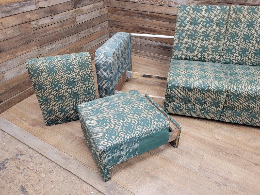 Geometric Fabric Art Deco Style Suite Vintage Sofa Armchairs Modular Sectional