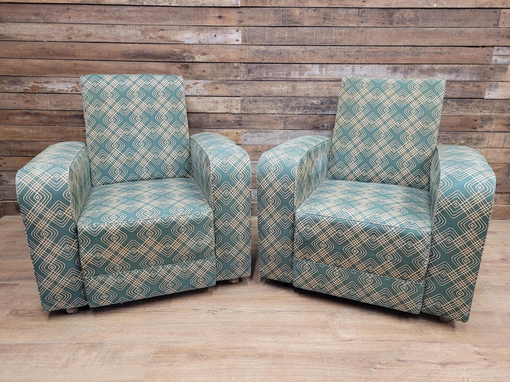 Geometric Fabric Art Deco Style Suite Vintage Sofa Armchairs Modular Sectional