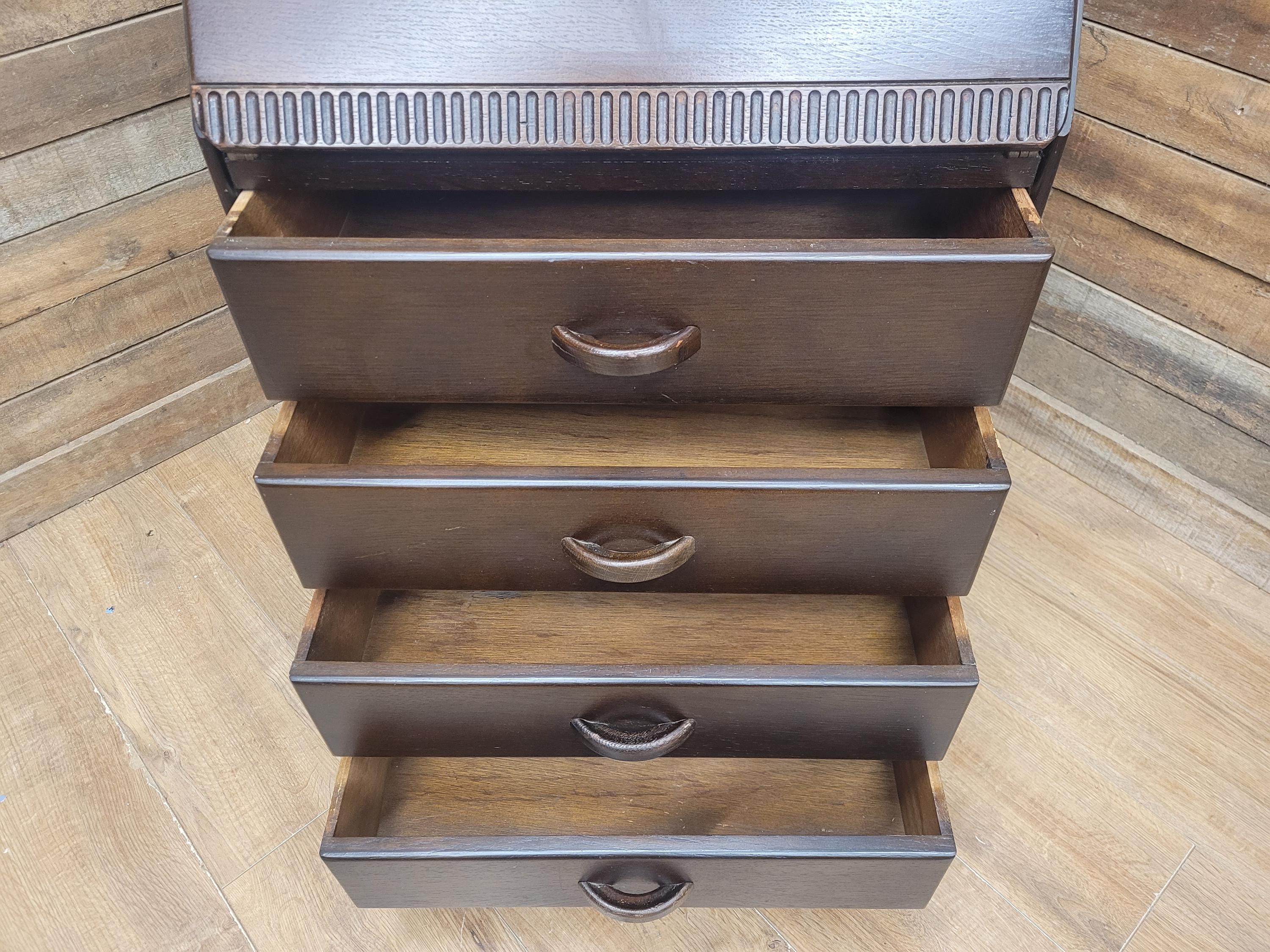 Vintage Slim Bureau Writing Desk Chest Fall Front Drawers Storage