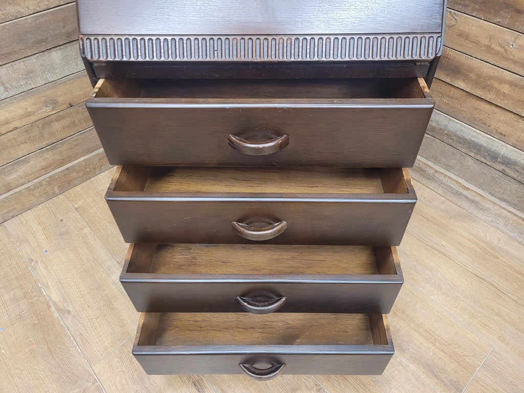 Vintage Slim Bureau Writing Desk Chest Fall Front Drawers Storage
