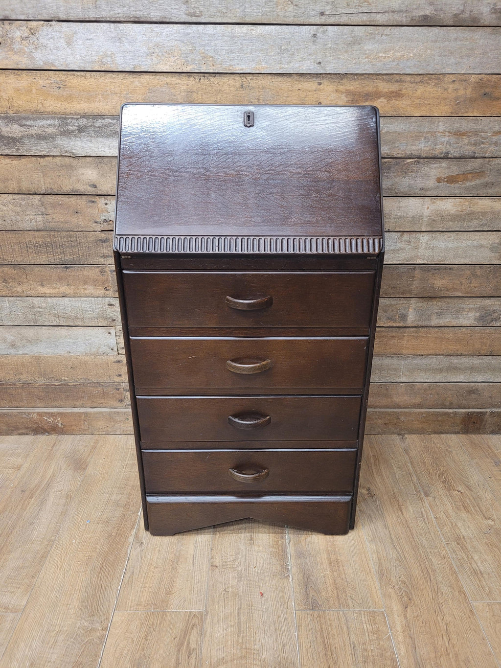 Vintage Slim Bureau Writing Desk Chest Fall Front Drawers Storage