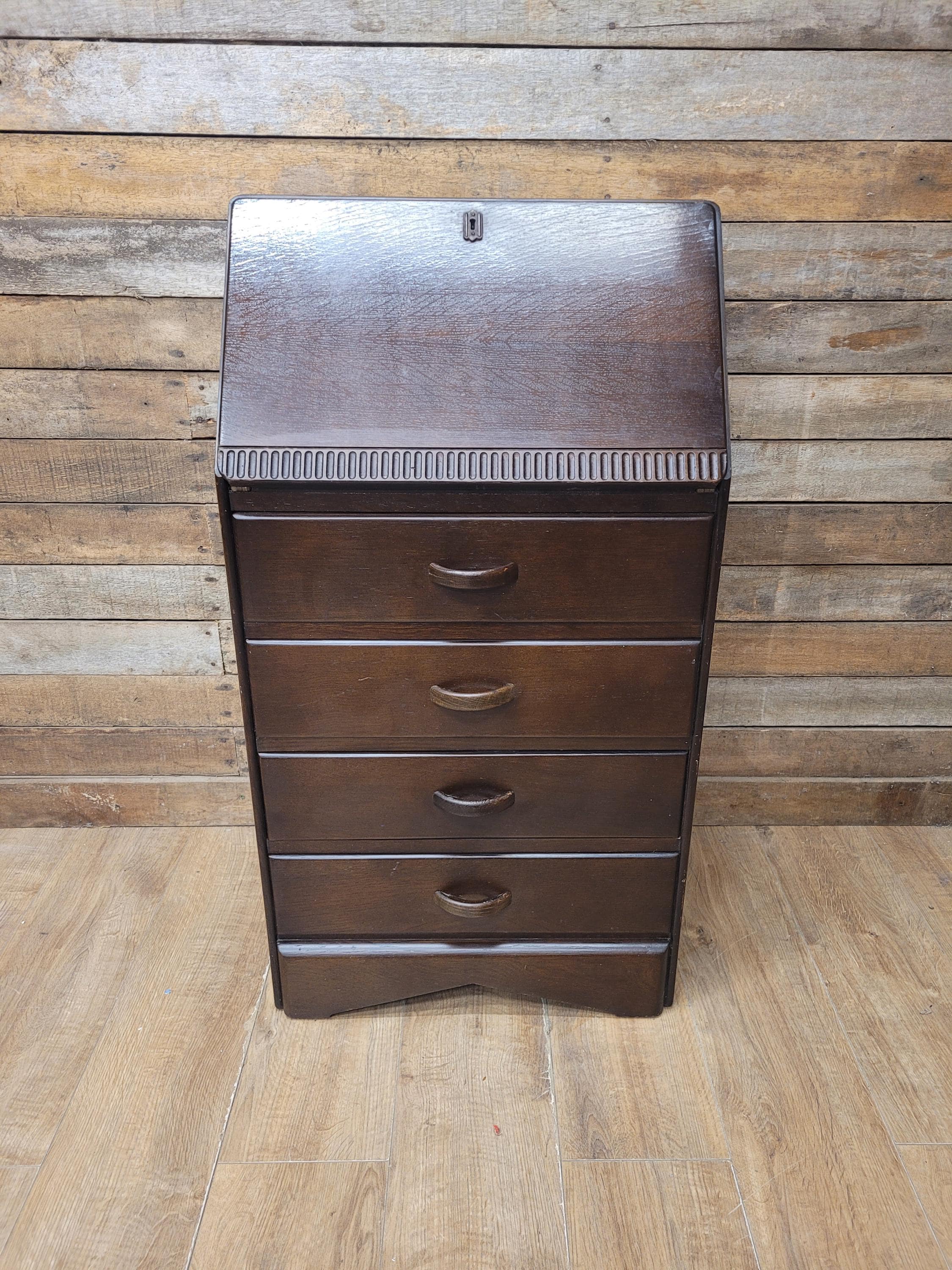 Vintage Slim Bureau Writing Desk Chest Fall Front Drawers Storage