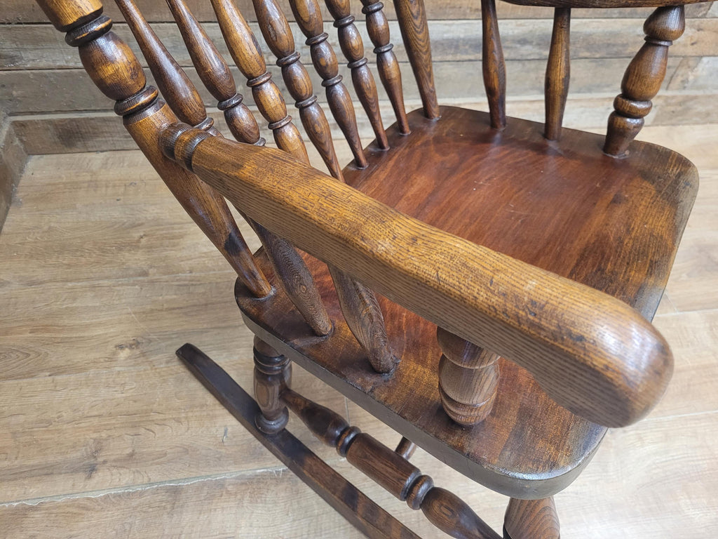 Vintage Oak Rocking Chair Spindle Back Armchair Traditional Wooden