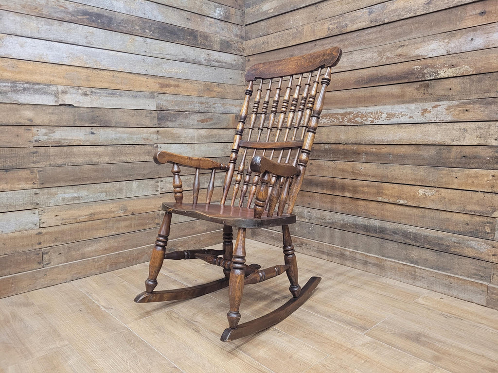 Vintage Oak Rocking Chair Spindle Back Armchair Traditional Wooden