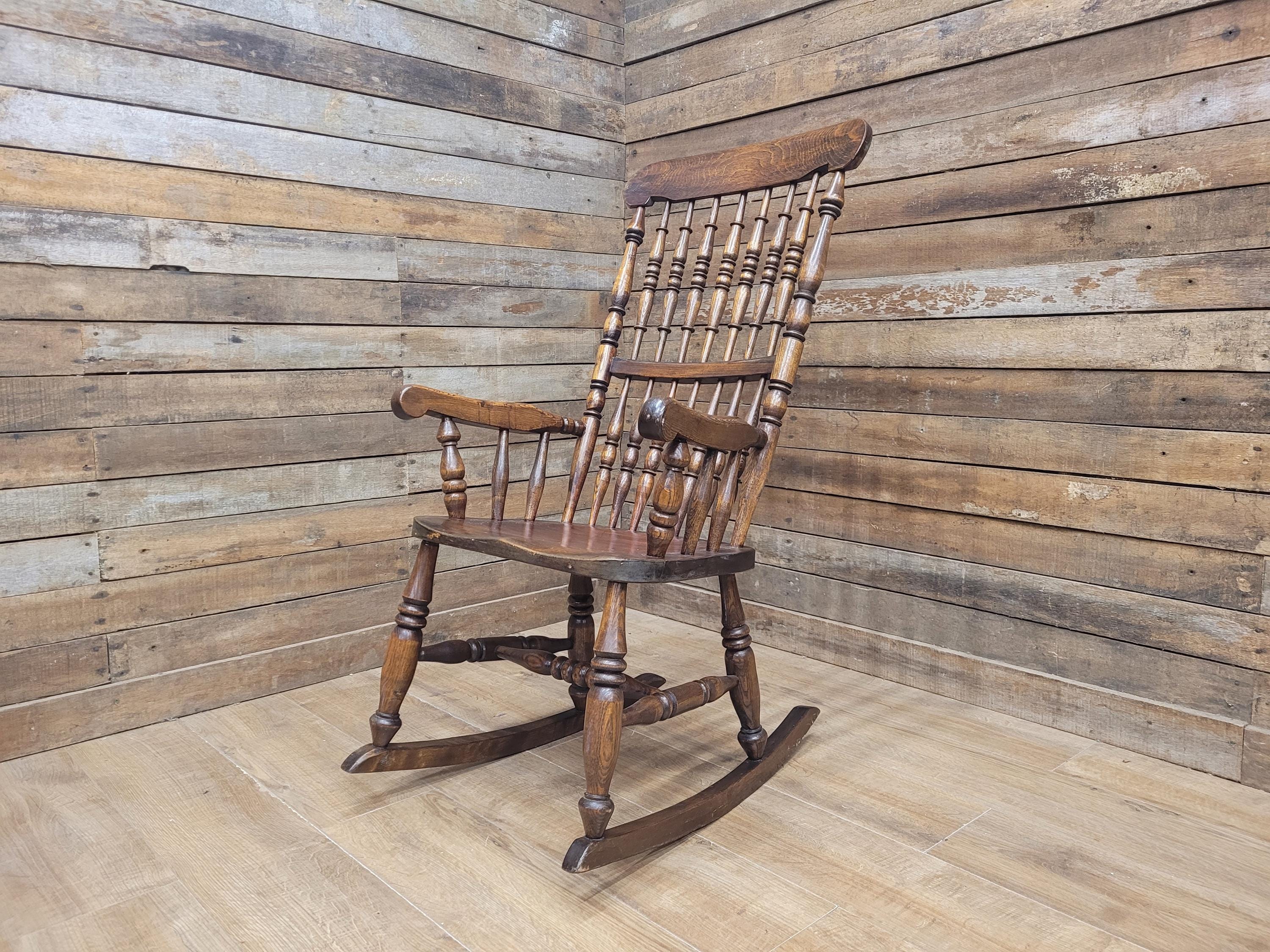 Vintage Oak Rocking Chair Spindle Back Armchair Traditional Wooden