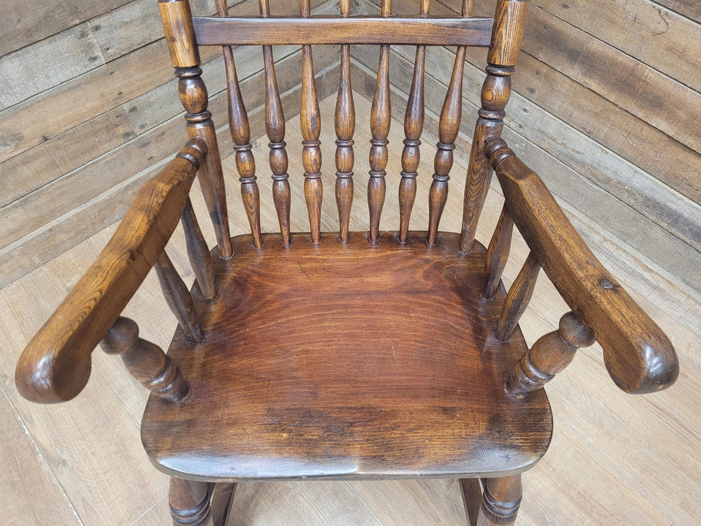 Vintage Oak Rocking Chair Spindle Back Armchair Traditional Wooden