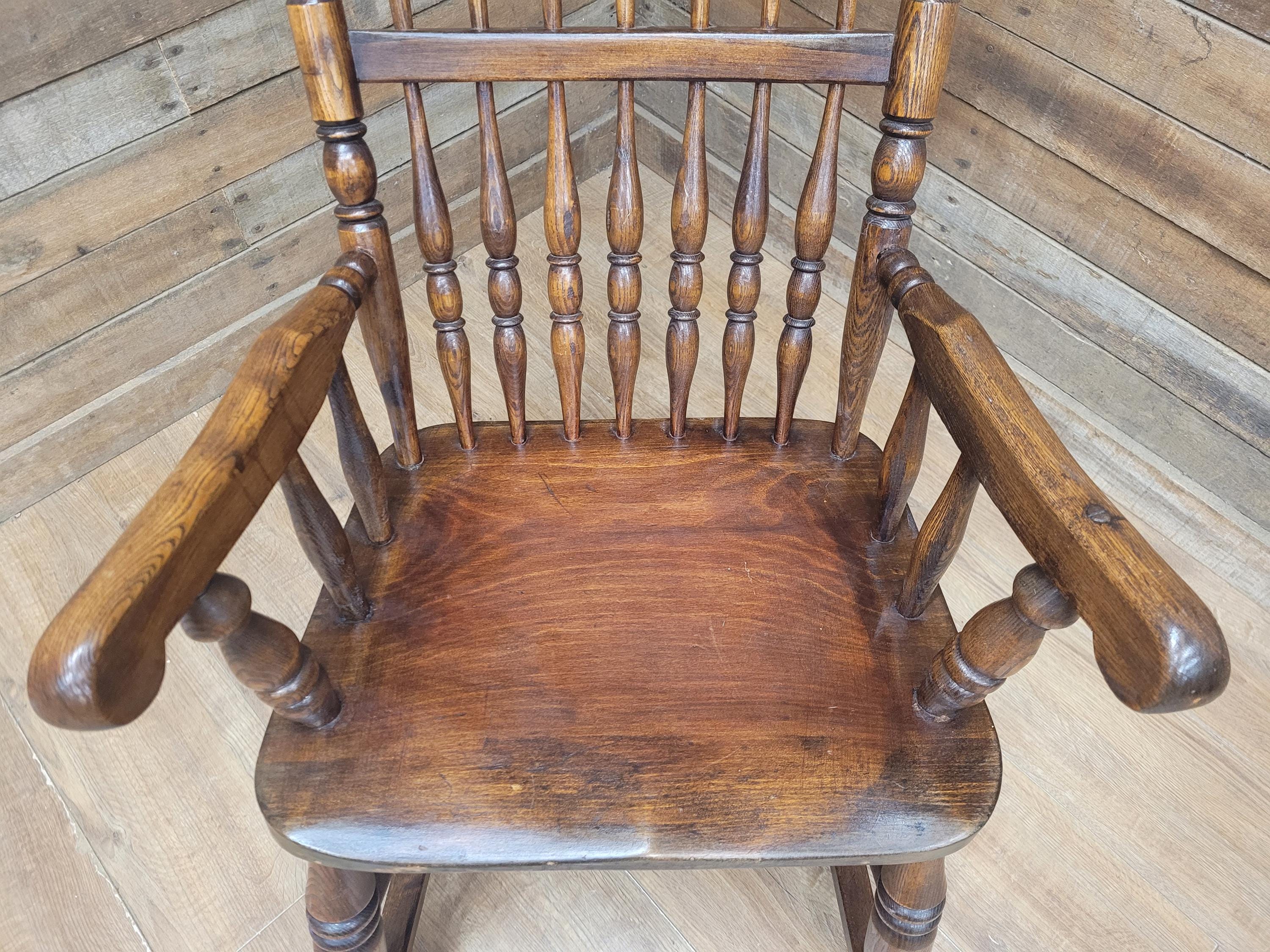 Vintage Oak Rocking Chair Spindle Back Armchair Traditional Wooden