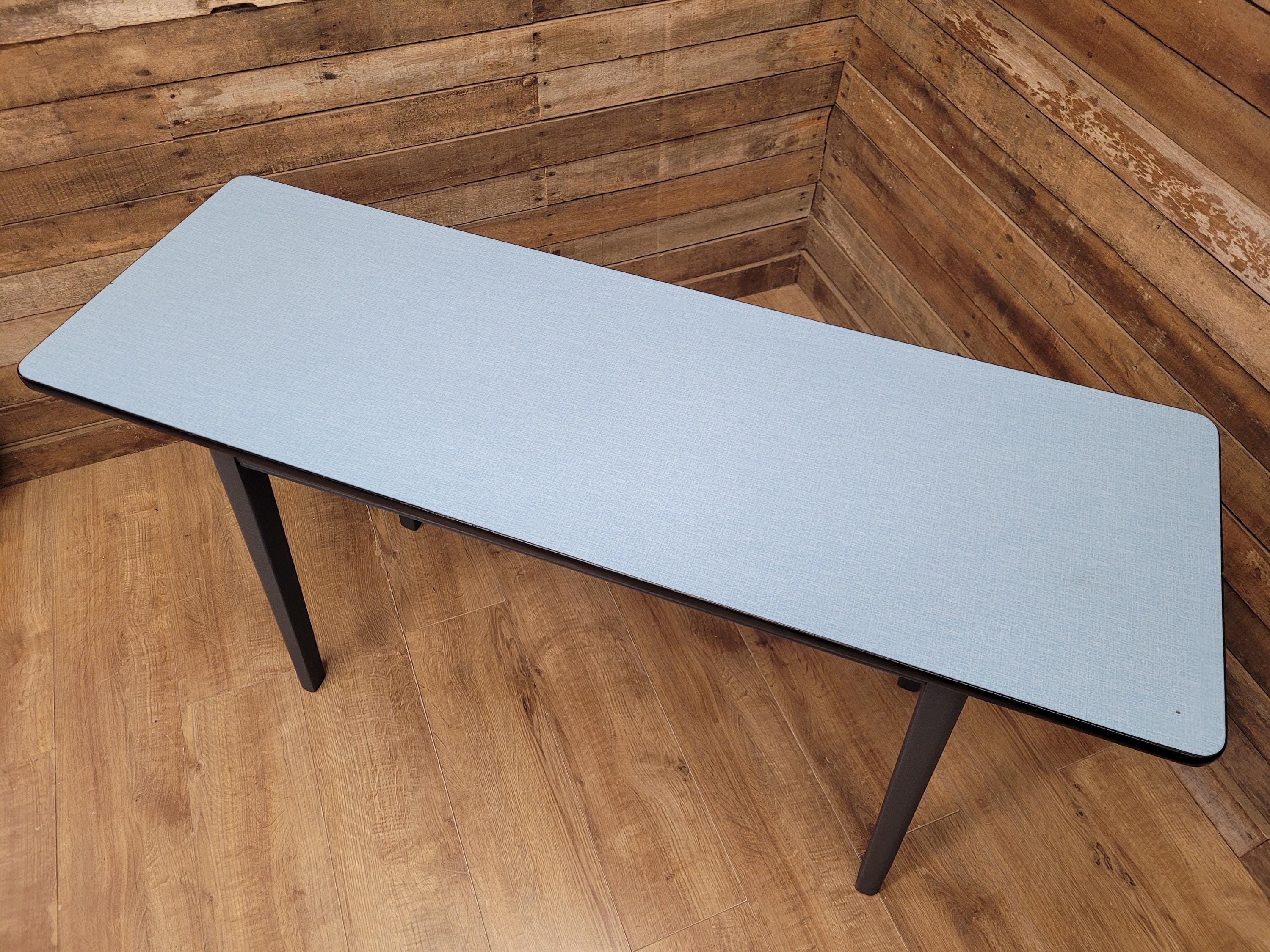 Vintage Side Table Formica Top 1960s Blue Retro Tapered Legs Small Desk