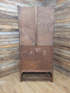 Oak Bureau Bookcase Leaded Glass Vintage Secretariat Drop Front Cabinet