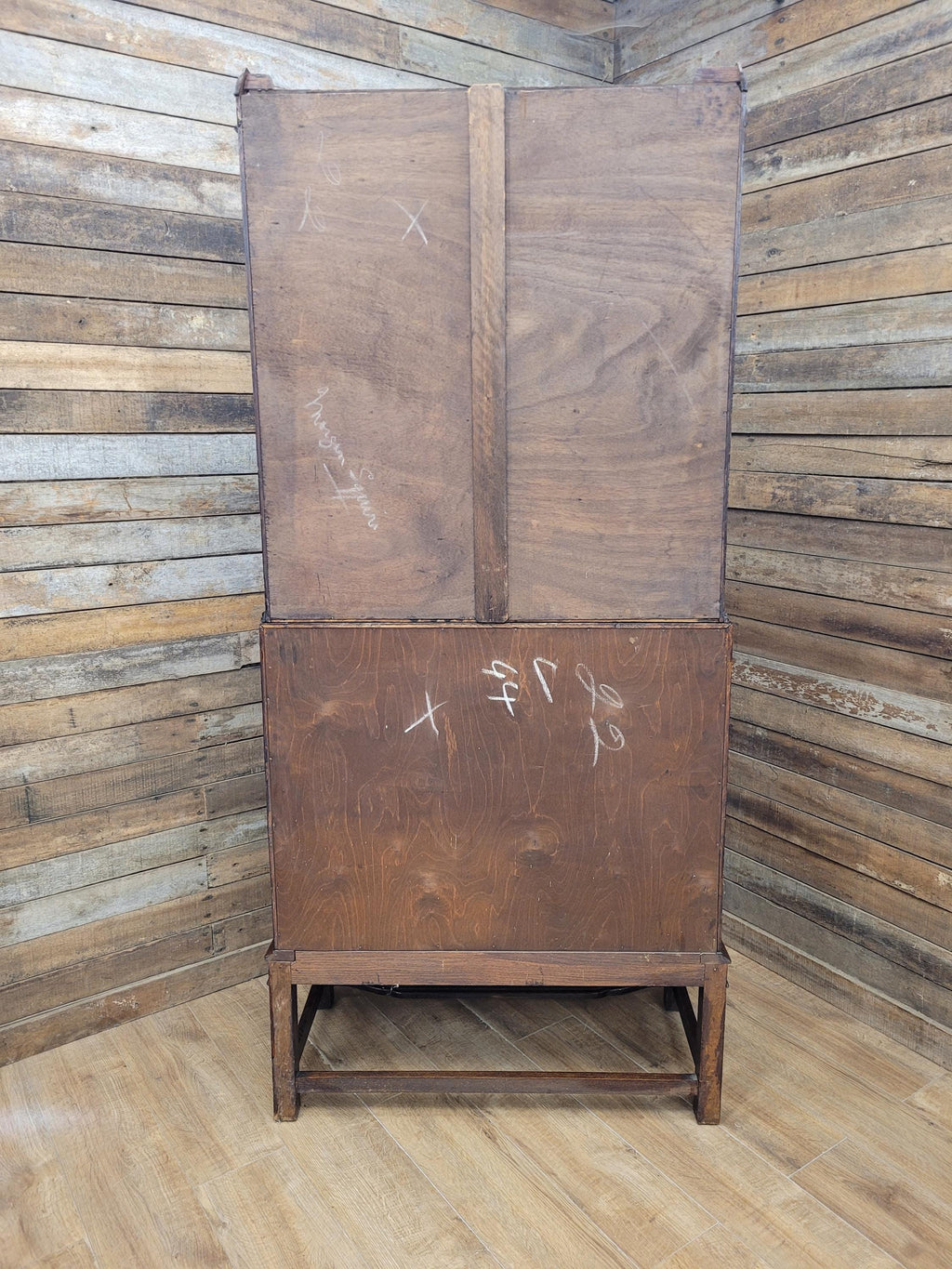 Oak Bureau Bookcase Leaded Glass Vintage Secretariat Drop Front Cabinet