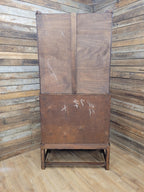 Oak Bureau Bookcase Leaded Glass Vintage Secretariat Drop Front Cabinet