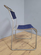Four Pel Cox Tubular Metal Chairs Denim Seats Industrial Stacking Chairs MCM