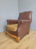 Distressed Brown Leather Tub Club Armchair Art Deco Style Vintage Chair