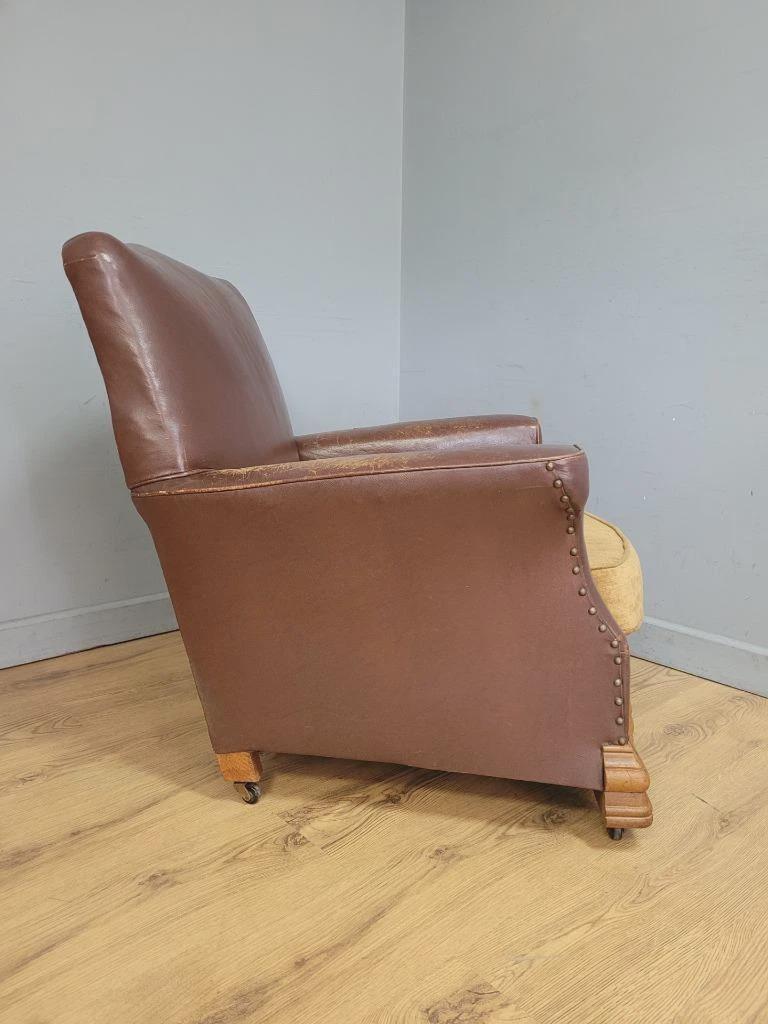 Distressed Brown Leather Tub Club Armchair Art Deco Style Vintage Chair