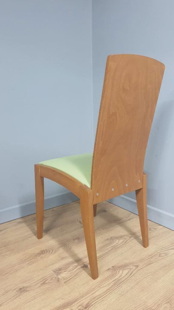 Four Olive Green Leatherette Dining Chairs High Back Retro Style