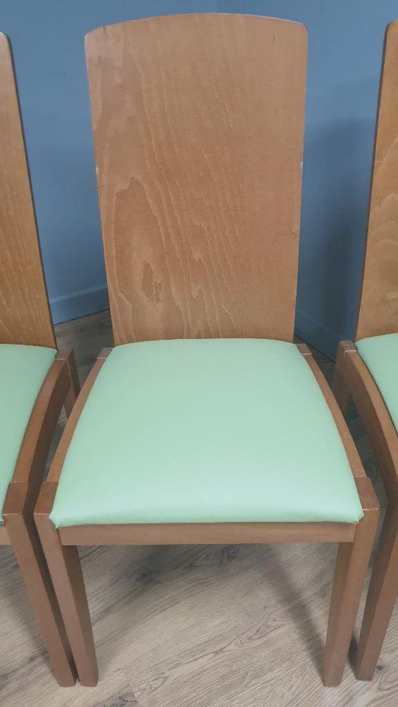 Four Olive Green Leatherette Dining Chairs High Back Retro Style