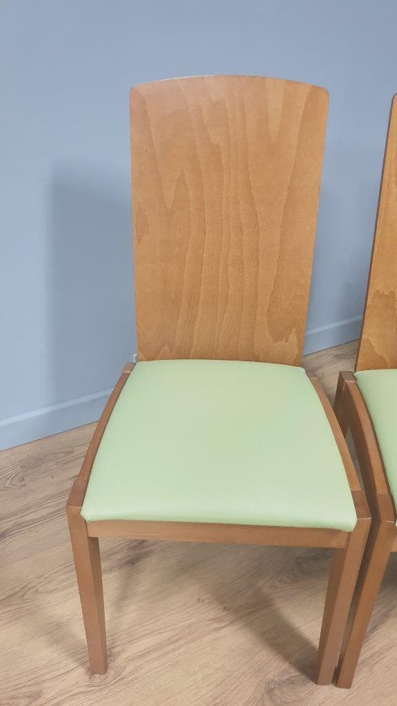 Four Olive Green Leatherette Dining Chairs High Back Retro Style