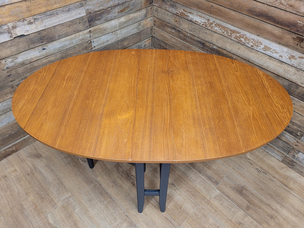Teak Drop Leaf Dining Table Mid Century Oval Folding Compact Painted Base