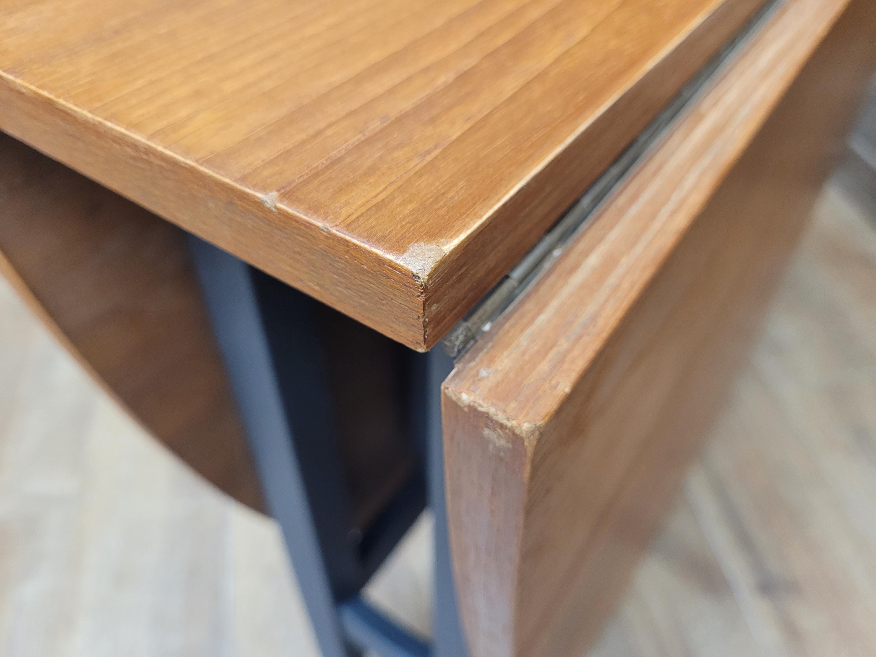 Teak Drop Leaf Dining Table Mid Century Oval Folding Compact Painted Base
