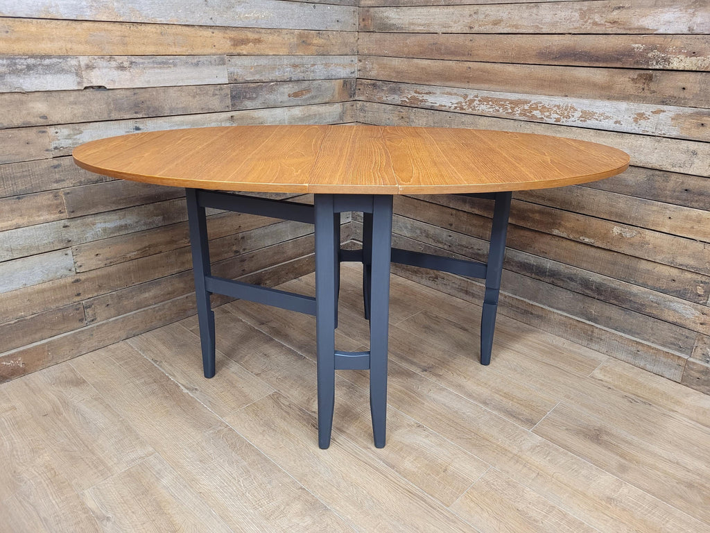 Teak Drop Leaf Dining Table Mid Century Oval Folding Compact Painted Base
