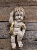 Pair Cherub Wall Plaques Hand Painted Putti Classical Decorative Vintage