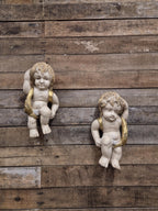 Pair Cherub Wall Plaques Hand Painted Putti Classical Decorative Vintage