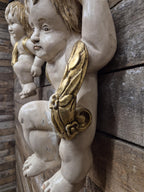 Pair Cherub Wall Plaques Hand Painted Putti Classical Decorative Vintage