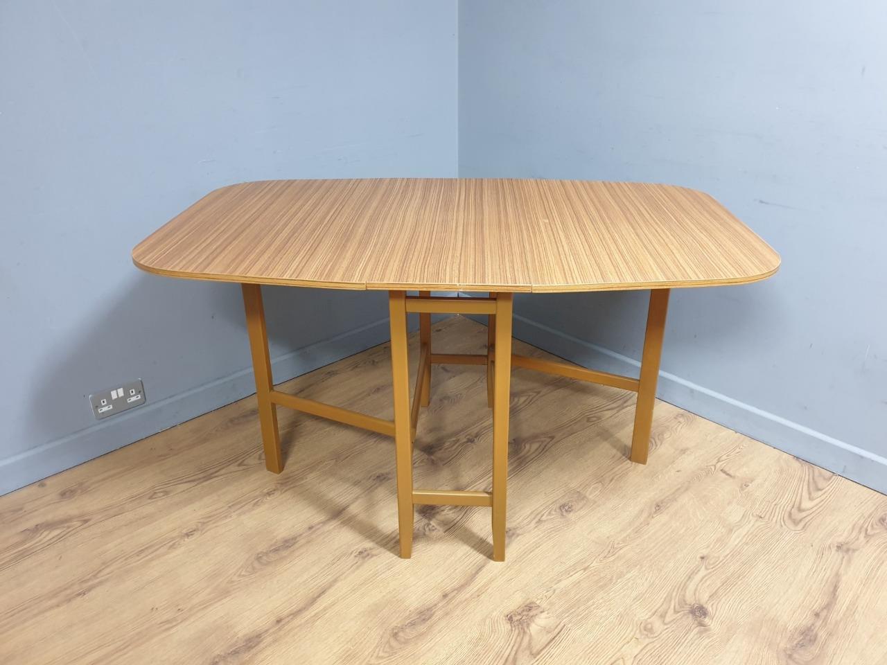 Teak Style Formica Gateleg Dining Table Oval Vintage Drop Leaf MCM Table