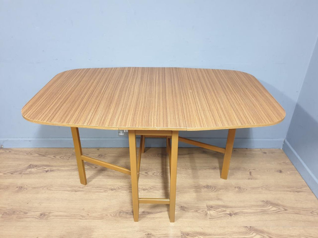 Teak Style Formica Gateleg Dining Table Oval Vintage Drop Leaf MCM Table