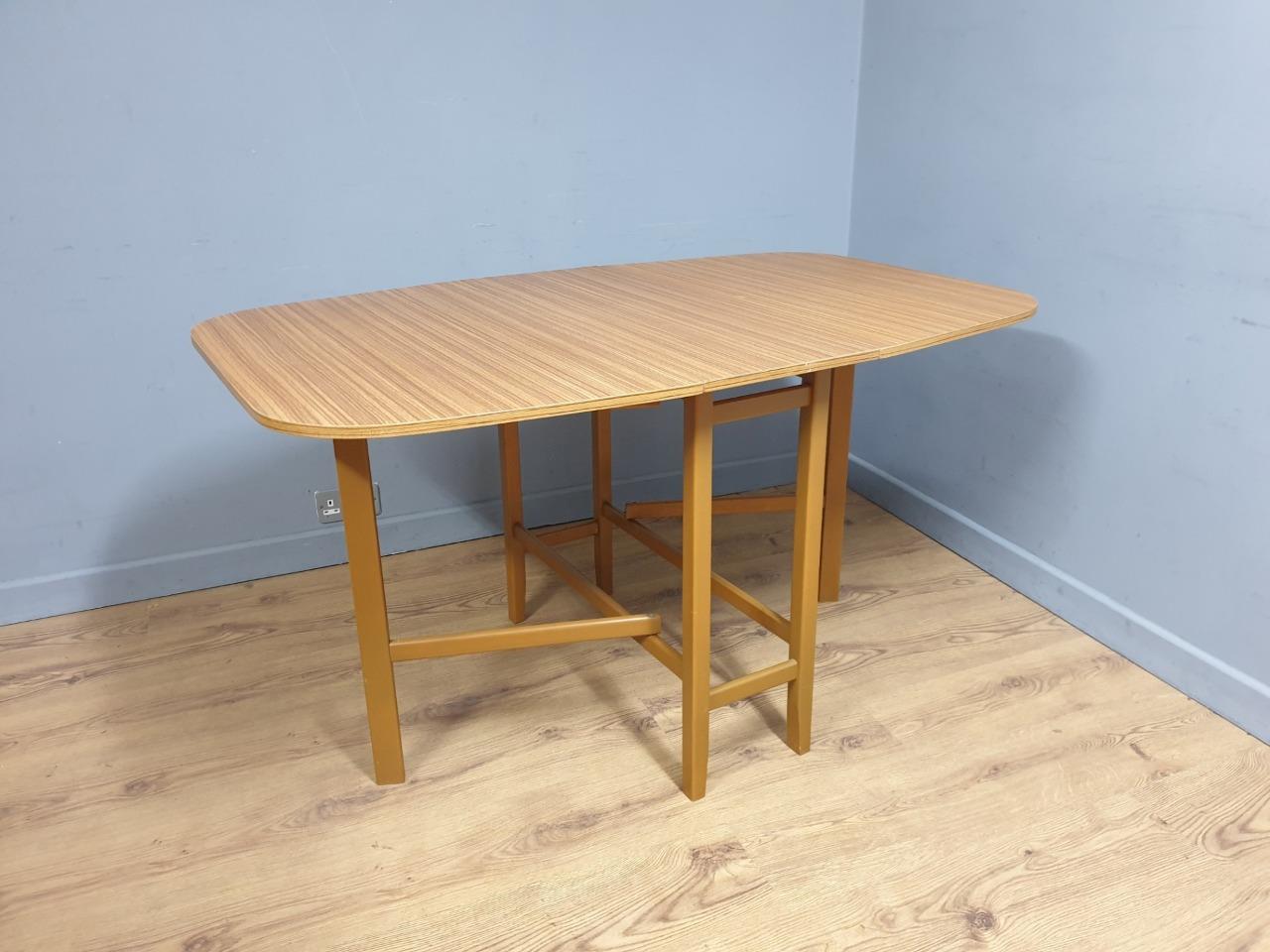 Teak Style Formica Gateleg Dining Table Oval Vintage Drop Leaf MCM Table