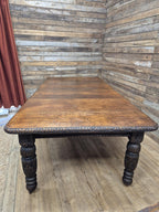 Antique Oak Windout Dining Table Carved Jacobean Banquet Inc Two Leaves Winder