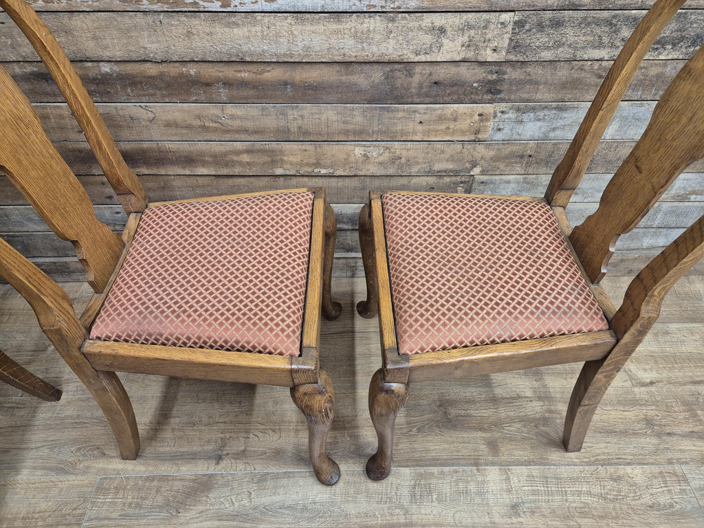 Four Oak Dining Chairs Queen Anne Shell Backs Vintage