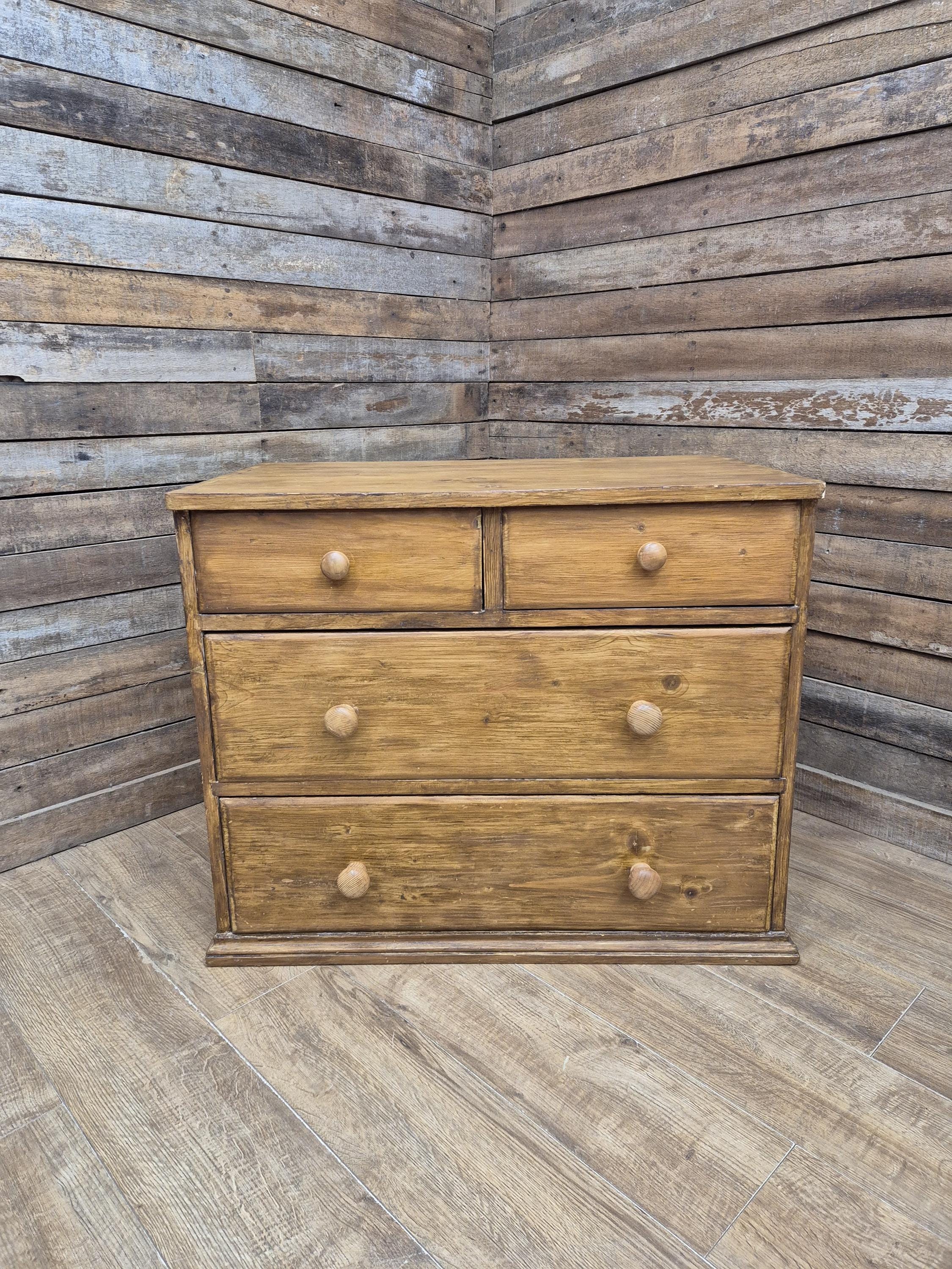 Vintage Pine Chest Of Drawers Rustic Two Over Two Storage Dovetail