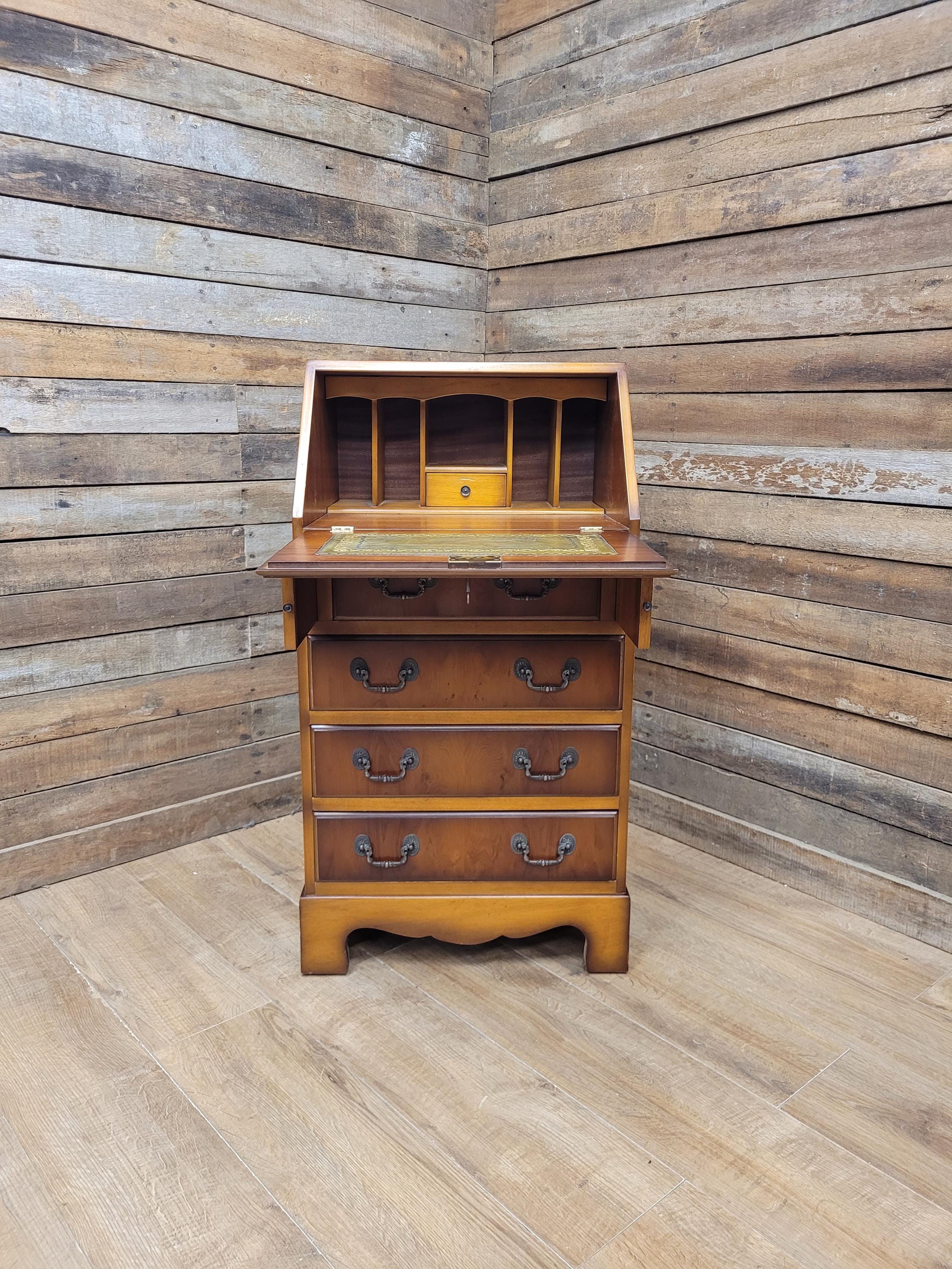 Walnut Veneer Petite Bureau Four Drawers Bracket Feet Vintage
