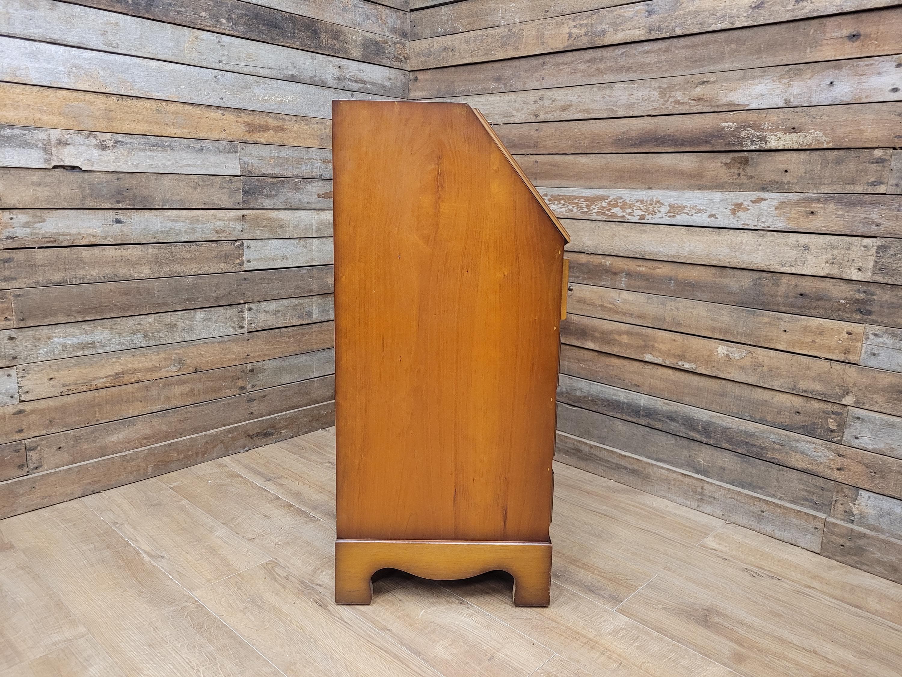 Walnut Veneer Petite Bureau Four Drawers Bracket Feet Vintage