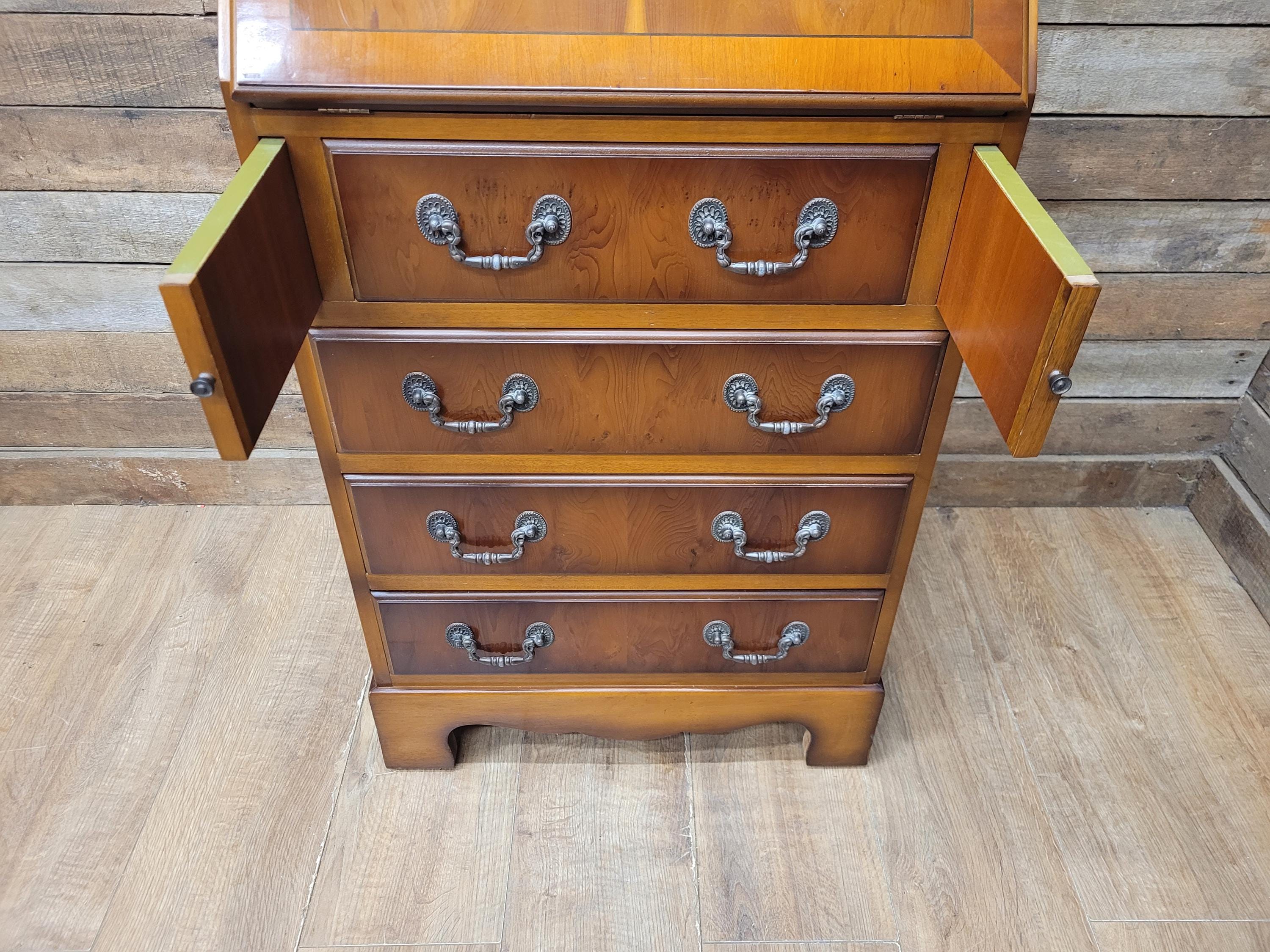 Walnut Veneer Petite Bureau Four Drawers Bracket Feet Vintage