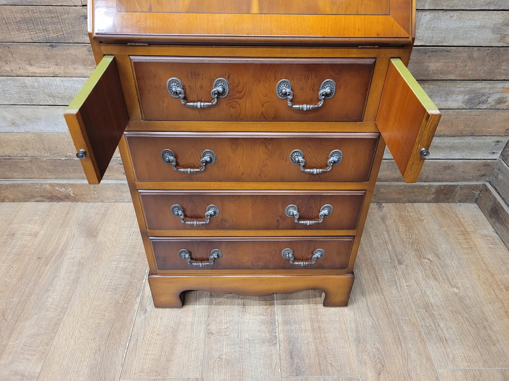 Walnut Veneer Petite Bureau Four Drawers Bracket Feet Vintage