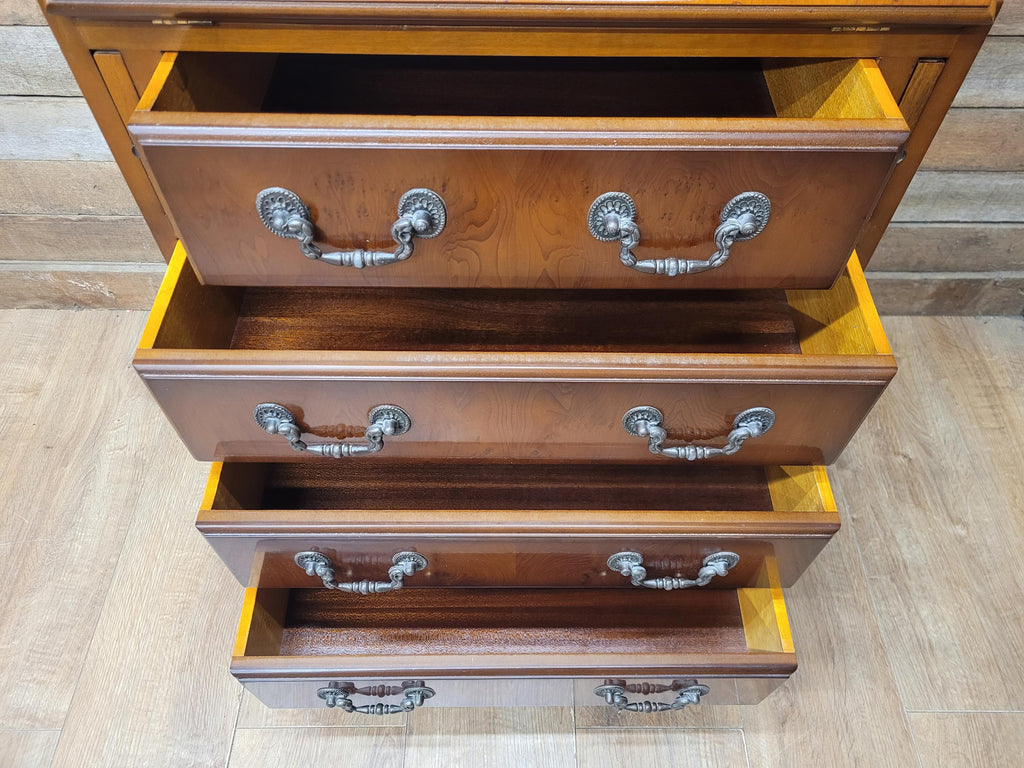 Walnut Veneer Petite Bureau Four Drawers Bracket Feet Vintage