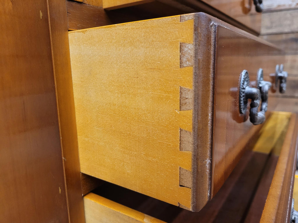 Walnut Veneer Petite Bureau Four Drawers Bracket Feet Vintage