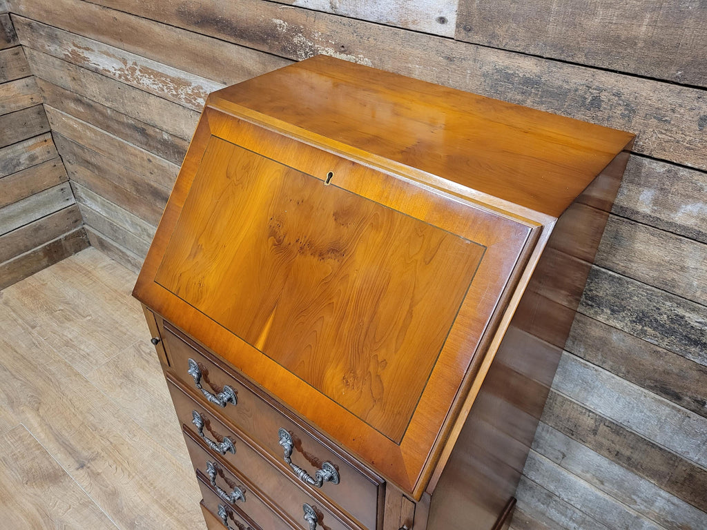 Walnut Veneer Petite Bureau Four Drawers Bracket Feet Vintage