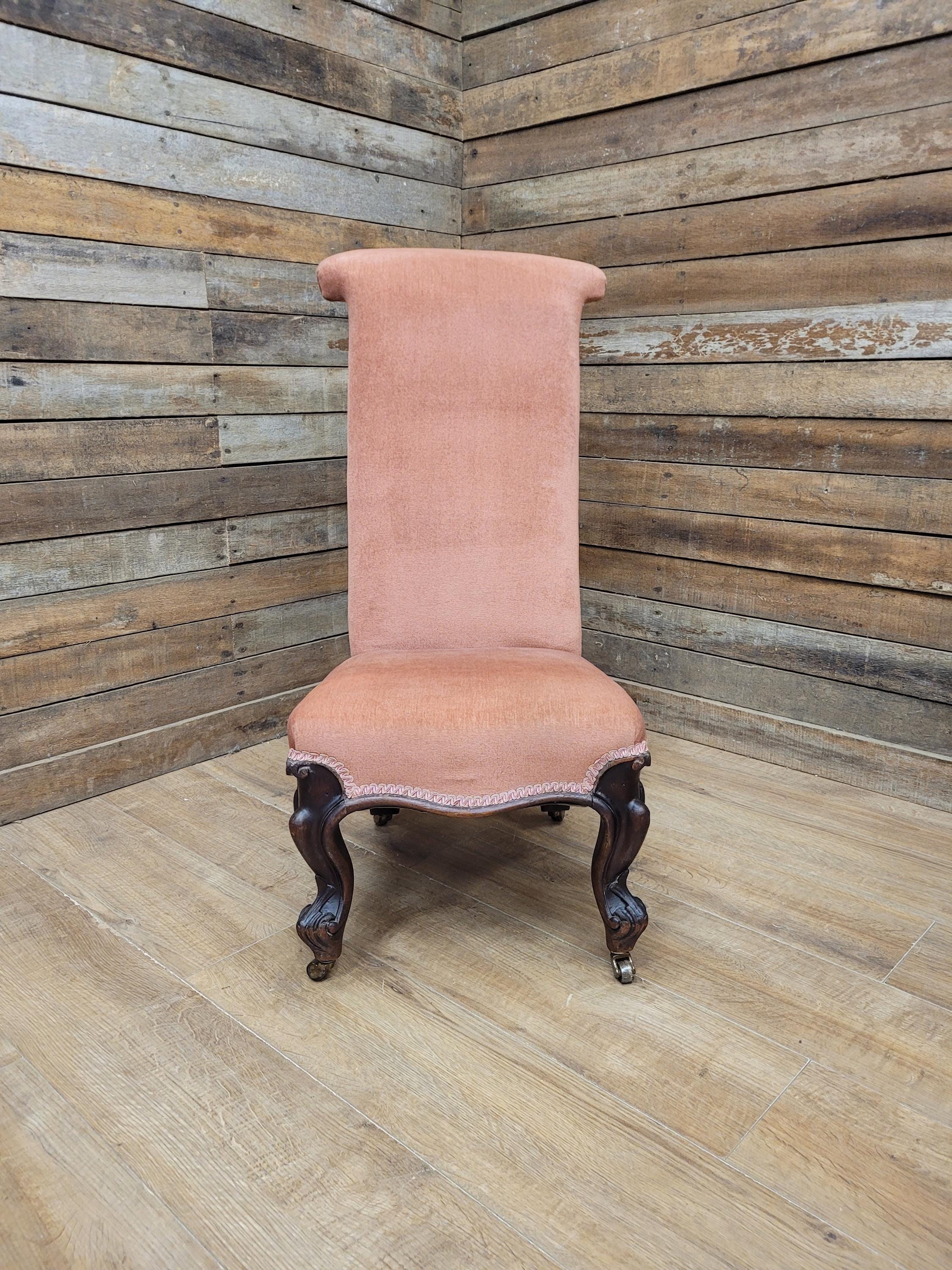 Victorian Style Slipper Chair Upholstered Scroll Back Cabriole Legs