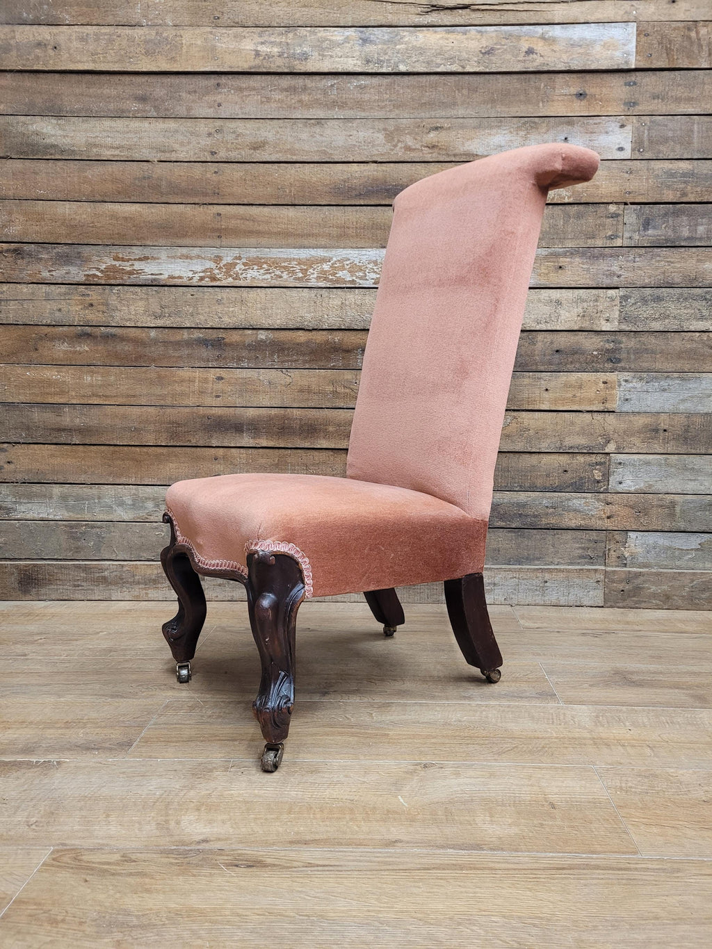 Victorian Style Slipper Chair Upholstered Scroll Back Cabriole Legs