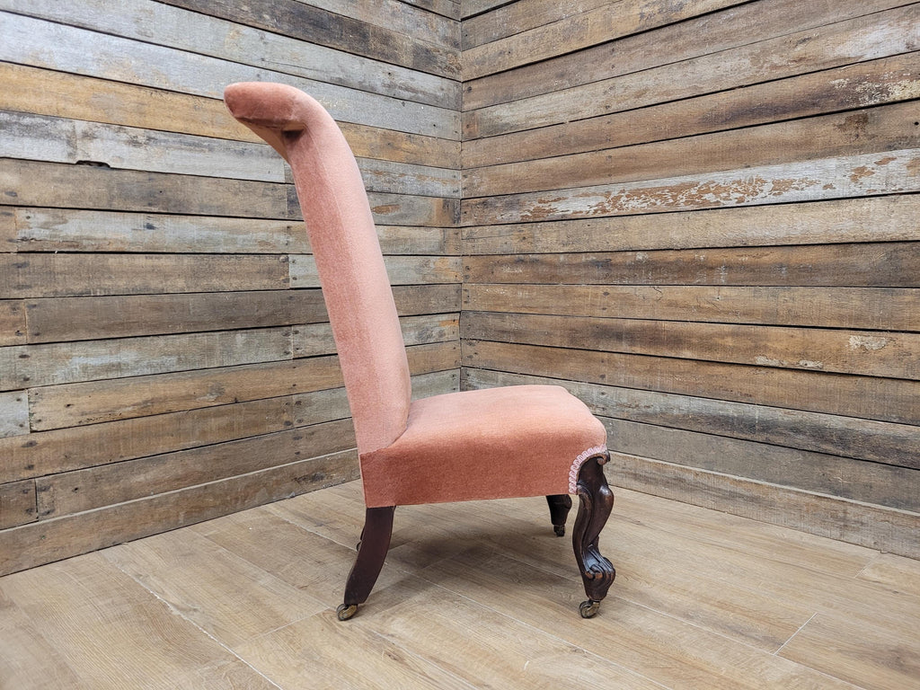 Victorian Style Slipper Chair Upholstered Scroll Back Cabriole Legs