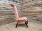 Victorian Style Slipper Chair Upholstered Scroll Back Cabriole Legs