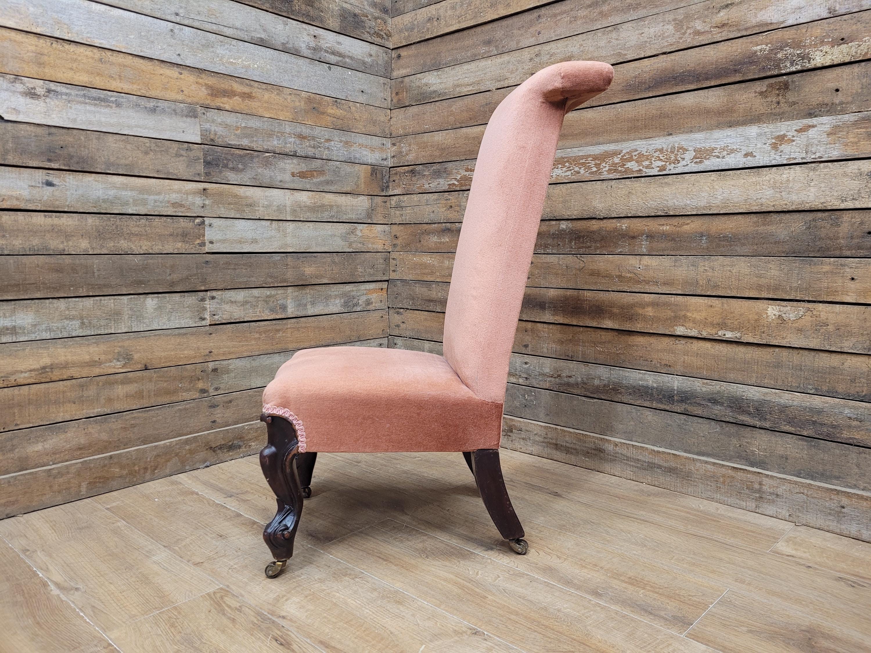 Victorian Style Slipper Chair Upholstered Scroll Back Cabriole Legs