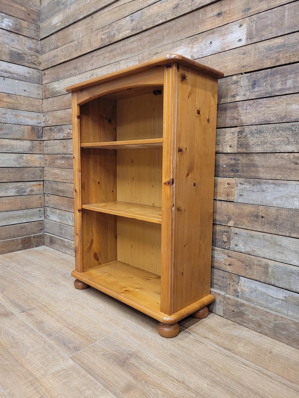 Pine Bookcase Two Adjustable Shelving Unit Storage Shelves Bun Feet